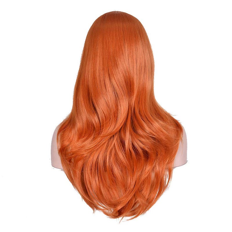 morvally 23" Long Wig Big Wavy Heat Resistant Synthetic Straight Hair with Bangs for Cosplay Costume Halloween Party (2735# Ginger Orange) - Image 4